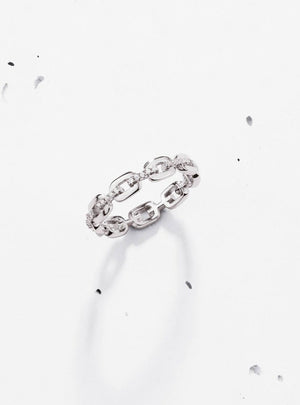 Half Pave Mini Chain Ring - 925 Sterling Silver